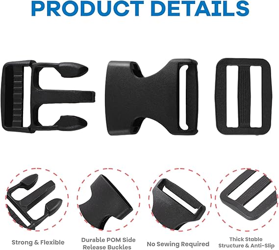strong and flexible, duable, anti=slip side release buckles