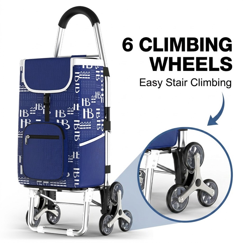 KD-XDL19 Stair Climbing Shopping Cart - 80KG Heavy Duty Foldable Trolley with 6 Wheels